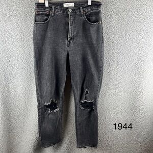 Abercrombie & Fitch Charcoal Distressed Ankle Straight Ultra High-rise Jeans 8 L